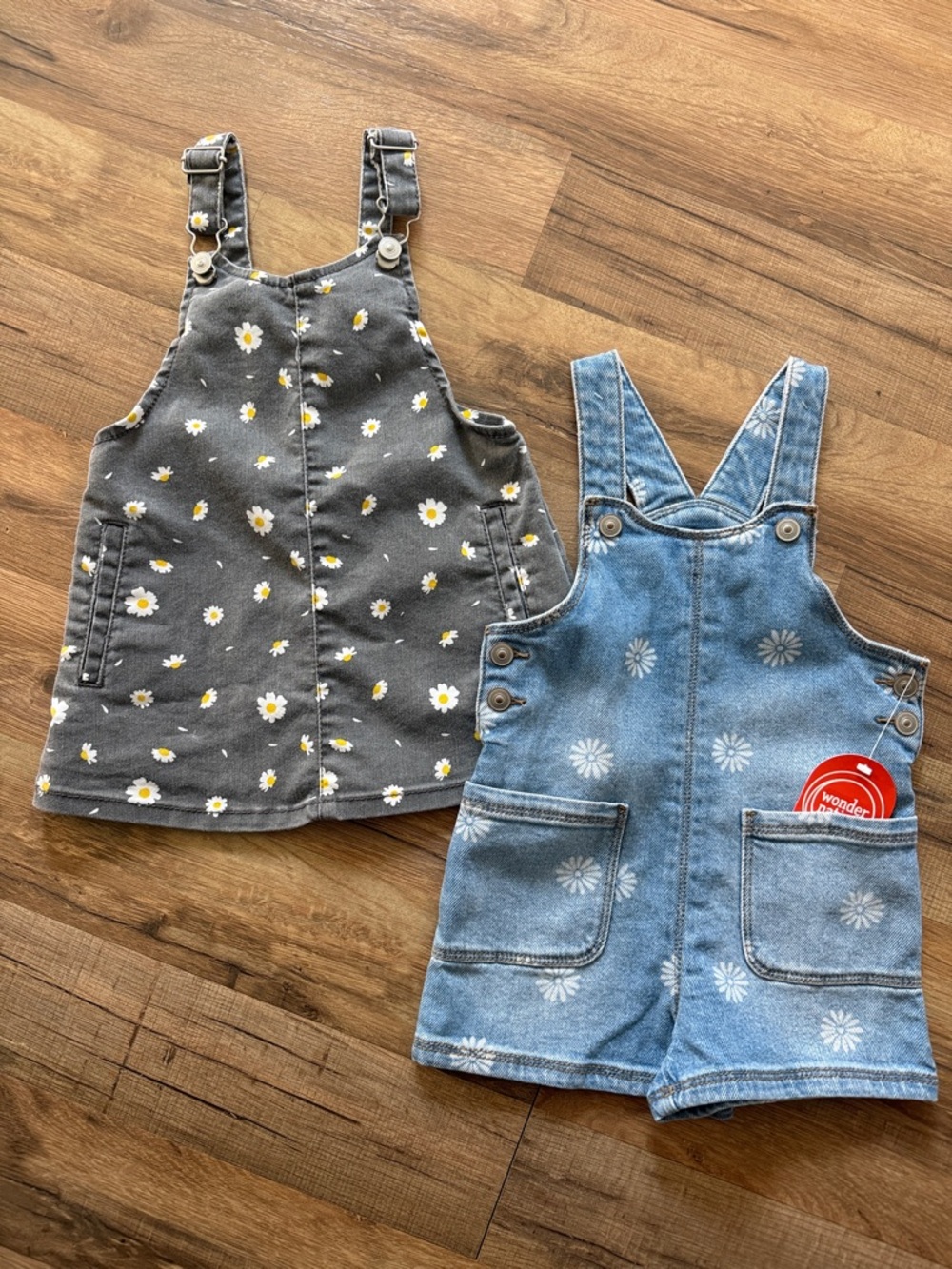 Set of wonder nation Denim Daisy Shortalls & Faded Black Daisy Dress Romper